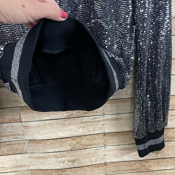 Pam & Gela Womens Black Stretch Crew-Neck Long Sleeve Embellished Sweater S - Picture 6 of 6